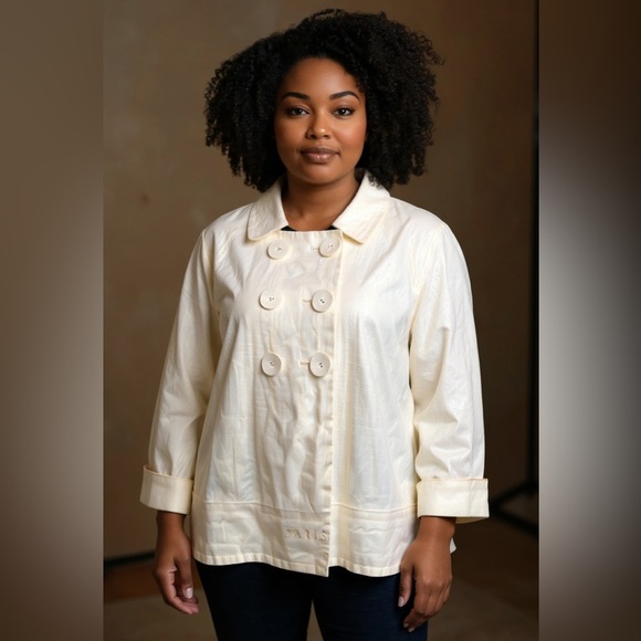 SANDRO SPORTSWEAR Linen Double Breasted Ivory Jacket Size L - Picture 7 of 7